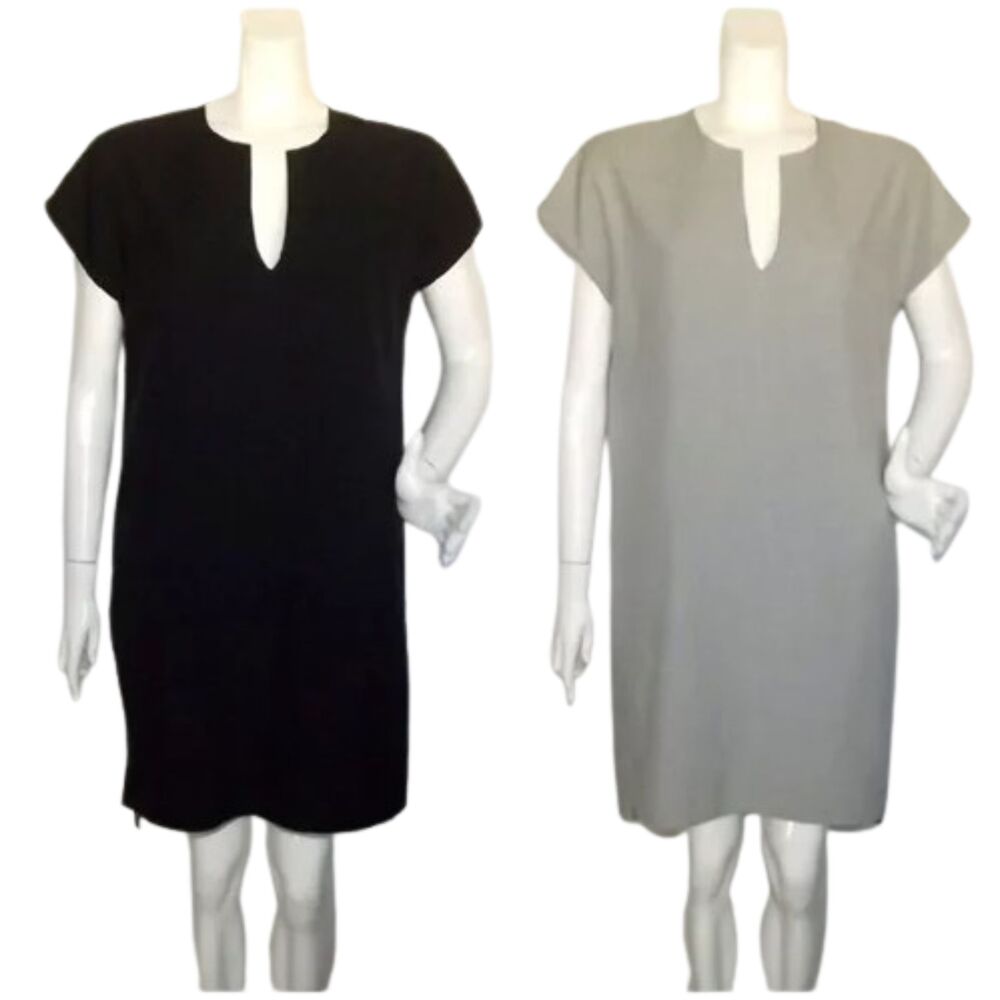 BETABRAND Reversible Dress, M, Black/Gray, Split neck, Pockets, Drop shoulder